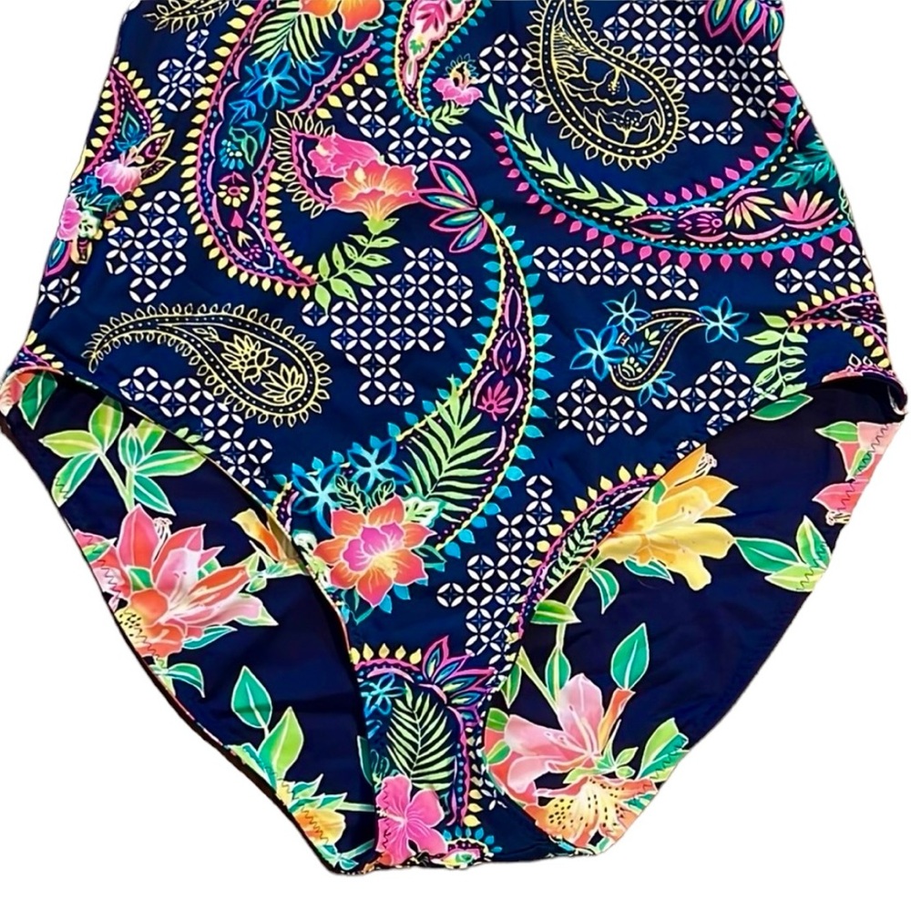 Tommy Bahama Sun Lilies Reversible Lace Back One Piece - Picture 8 of 16